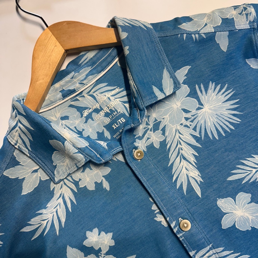 Tommy Bahama IslandZone Supima Cotton Blue Tropical Button Down Shirt Mens XL